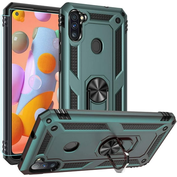 Samsung A11 Case,Galaxy A11 Case, Military Grade Heavy Duty Protection Phone Case Cover with HD Screen Protector Magnetic Ring Kickstand for Samsung Galaxy A11 (Dark Green)