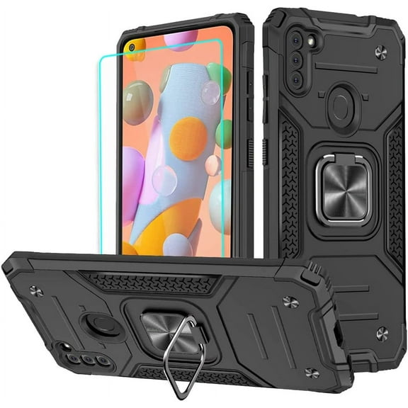 for Samsung A11 Phone Case, Galaxy A11 Phone Case with [1 Pack] HD Screen Protector, Military-Grade Shockproof Kickstand Protective Cover for Samsung Galaxy A11 (Black)