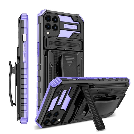 For Samsung A12 5G Case with Belt Clip Holster, Heavy Duty Military Grade Drop Protective, 360° Rotating Kickstand Shockproof TPU Shell Durable Rugged Cover For Samsung Galaxy A12 5G, Purple