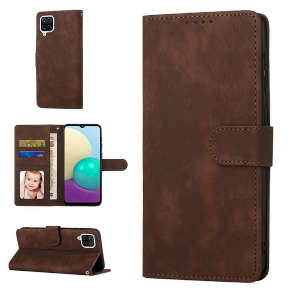 Samsung A12 Wallet Case, Luxury RFID Blocking Card Holder Slot, Stand Premium PU Leather & Soft TPU Back Shockproof Flip Folio Book Magnetic Cover For Samsung Galaxy A12, Coffee