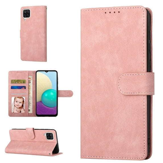 Samsung A12 Wallet Case, Luxury RFID Blocking Card Holder Slot, Stand Premium PU Leather & Soft TPU Back Shockproof Flip Folio Book Magnetic Cover For Samsung Galaxy A12, Pink