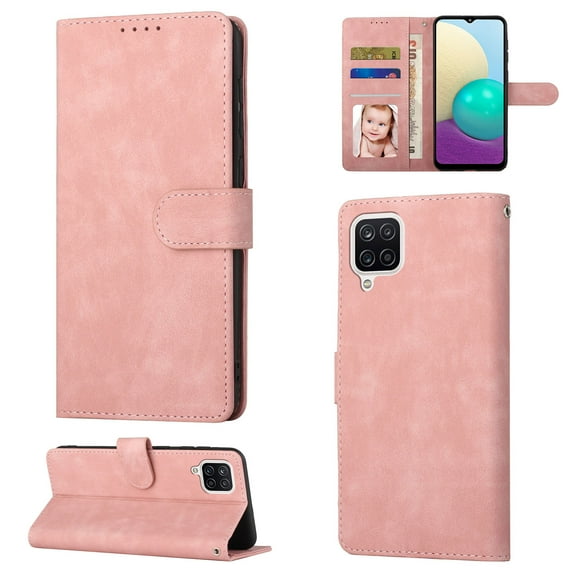 Samsung A12 Wallet Case, Shockproof PU Leather Kickstand Wallet Card RFID Blocking Magnetic Folio Holder with Strap, Book Style Anti-Scratch Phone Case For Samsung Galaxy A12, Pink