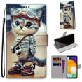 thumbnail image 1 of For Samsung A13 Case 5G , Mantto PU Leather Phone Case With Hand Rope Strap Cute Painted Flip Card Wallet Slots Case,Kickstand Phone Skin For Samsung Galaxy A13 5G, Cat, 1 of 8