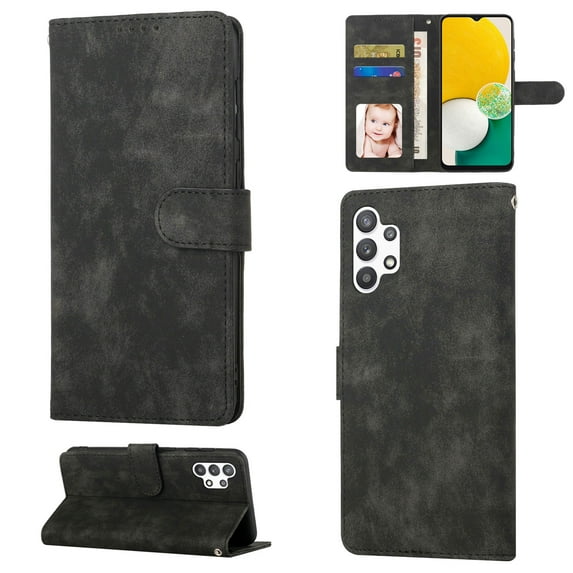 Samsung A13 Wallet Case 4G, Shockproof PU Leather Kickstand Wallet Card RFID Blocking Magnetic Folio Holder with Strap, Book Style Anti-Scratch Phone Case For Samsung Galaxy A13 4G,Black