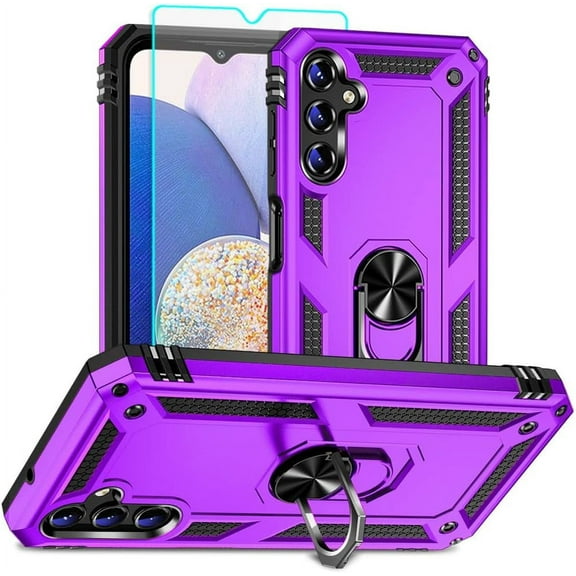 for Samsung A14 5G Case, Galaxy A14 5G Phone Case with HD Screen Protector, [Military Grade 16ft. Drop Tested] Ring Shockproof Protective Phone Case for Samsung Galaxy A14 5G,Purple