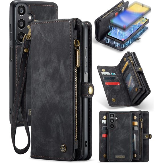 For Samsung A15 Case, Shockproof Card Holder Flip Magnetic 2-in-1 Detachable Zipper Slots Wallet Cover for Samsung Galaxy A15 5G, Anti-Scratch Leather TPU Bumper Luxury Purse Holster, Blue