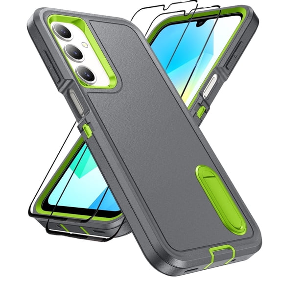 For Samsung A17 Case Military Grade Dual Layer Shockproof Phone Cover Build With Kickstand Dustproof Drop Proof Protective Case for Galaxy A17 6.7"(Gray/Green)