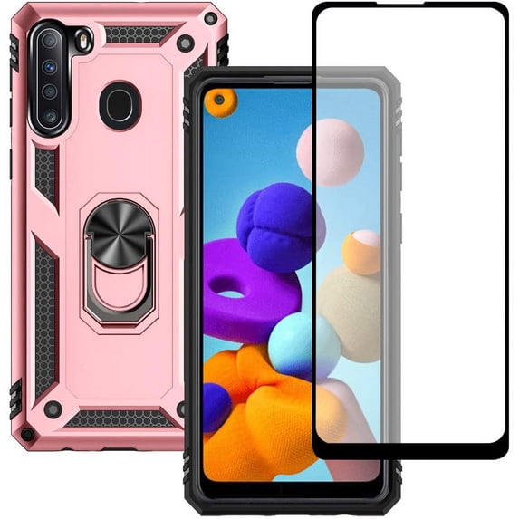 Samsung A21 Phone Case, Galaxy A21 Phone Case with Screen Protector, Military Grade Protective Cases with Ring for Samsung Galaxy A21 (Rose Gold)