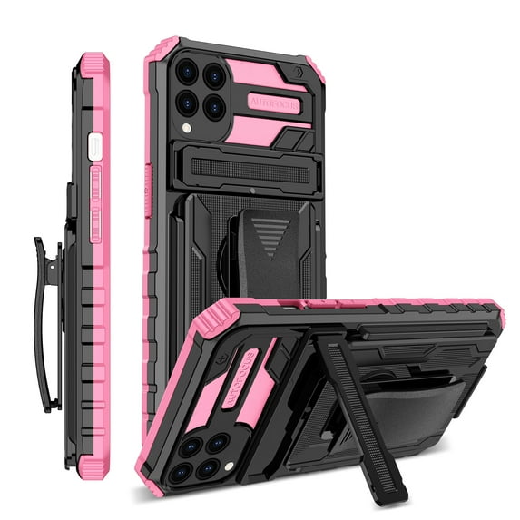 For Samsung A22 4G Case with Belt Clip Holster, Heavy Duty Military Grade Drop Protective, 360° Rotating Kickstand Shockproof TPU Shell Durable Rugged Cover For Samsung Galaxy A22 4G, Pink
