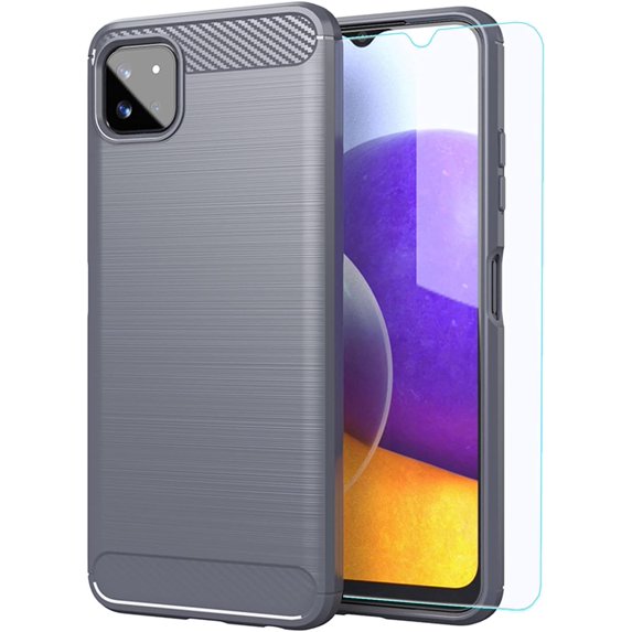 Samsung A22 5G case,Galaxy A22 5G case,with HD Screen Protector, Soft TPU Slim Fashion Non-Slip Protective Phone Case Cover for Samsung Galaxy A22 5G (Gray Brushed TPU)