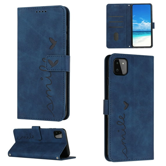 For Samsung A22 Case 5G, Allytech Wallet Case Magnetic Folio Embossed Full Protection PU Leather Kickstand Credit Card Holder Slots Wrist Strap Flip Cover for Samsung Galaxy A22 5G, Blue