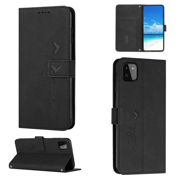 For Samsung A22 Case 5G, Allytech Wallet Case Magnetic Folio Embossed Full Protection PU Leather Kickstand Credit Card Holder Slots Wrist Strap Flip Cover for Samsung Galaxy A22 5G, Black