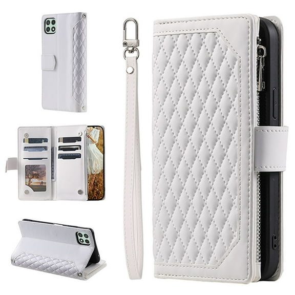 for Samsung A22 Wallet Cover 4G, Magnetic Premium Crossbody Wallet Case, Adjustable Detachable Lanyard Neck Strap with Kickstand Card Holder Protective Cover For Samsung Galaxy A22 4G,
White