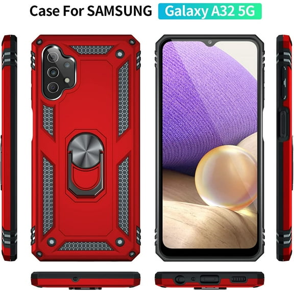 Samsung A32 5G Case,Galaxy A32 5G Case,[Military Grade] 16ft. Drop Tested Cover with Magnetic Kickstand Car Mount Protective Case for Samsung Galaxy A32 5G, Red