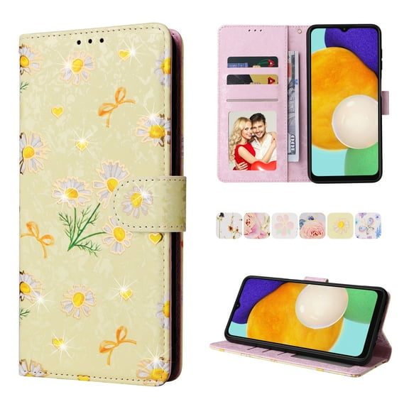 for Samsung A35 Wallet Case, Flower Pattern,[Stand Feature] Protective PU Leather Flip Cover with Credit Card Slot [Side Cash Pocket][Magnetic Closure] for Galaxy A35, Yellow Daisy
