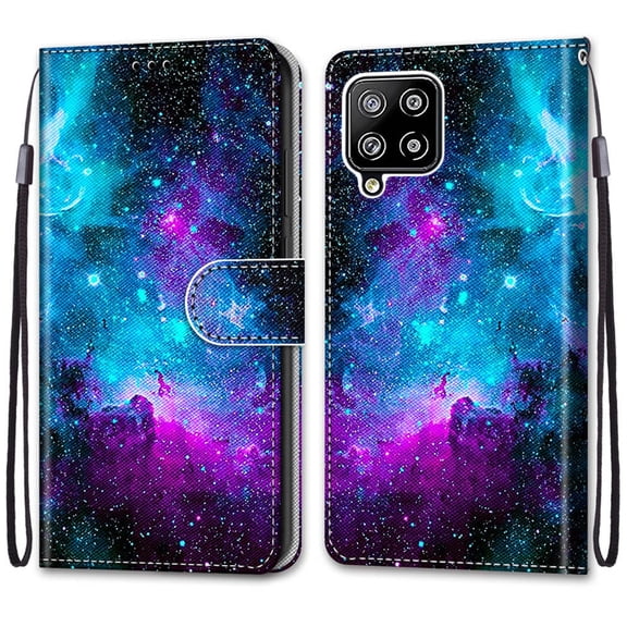 For Samsung A42 Case 5G , Mantto PU Leather Phone Case With Hand Rope Strap Cute Painted Flip Card Wallet Slots Case,Kickstand Phone Skin For Samsung Galaxy A42 5G, Starry sky