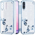 thumbnail image 1 of for Samsung A50 Phone Case Clear Glitter Sparkle, Luxury Shiny Samsung Galaxy A50 Case Flower Silicone TPU Protective Case Anti-Scratch Cover Purple Slim Soft (Silver-Blue), 1 of 14