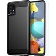 thumbnail image 1 of Samsung A51 5G Case with HD Screen Protector -  Slim TPU Non-Slip Phone Cover (Black Brushed), 1 of 8