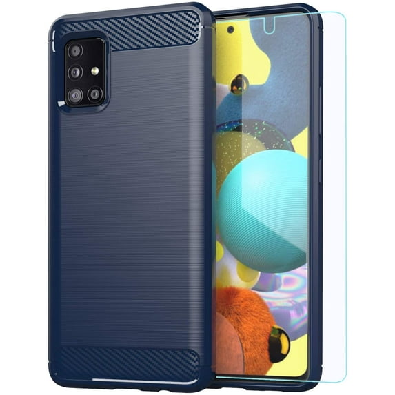 Samsung A51 5G case,Galaxy A51 5G case with HD Screen Protector, Soft TPU Slim Fashion Non-Slip Protective Phone Case Cover for Samsung Galaxy A51 5G(Navy Brushed TPU)