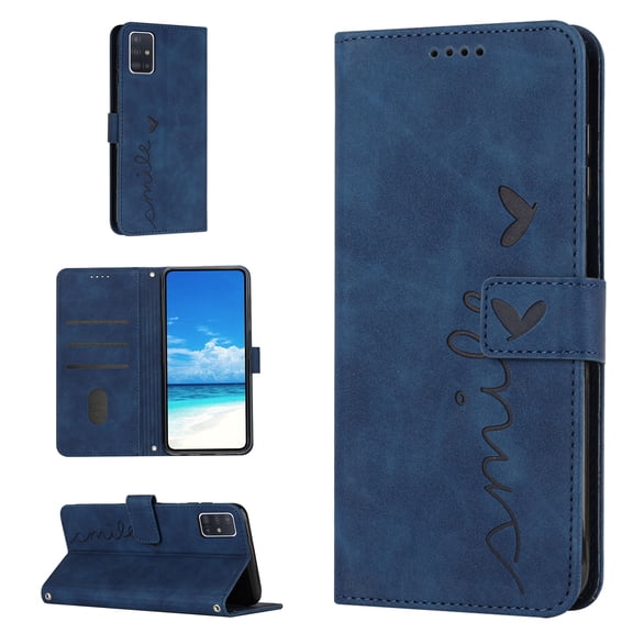 For Samsung A51 Case 5G, Allytech Wallet Case Magnetic Folio Embossed Full Protection PU Leather Kickstand Credit Card Holder Slots Wrist Strap Flip Cover for Samsung Galaxy A51 5G, Blue