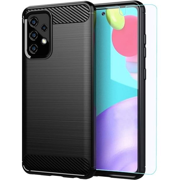 Samsung A52 5G case,Galaxy A52 5G case,with HD Screen Protector, Soft TPU Slim Fashion Non-Slip Protective Phone Case Cover for Samsung Galaxy A52 5G (Black Brushed TPU)