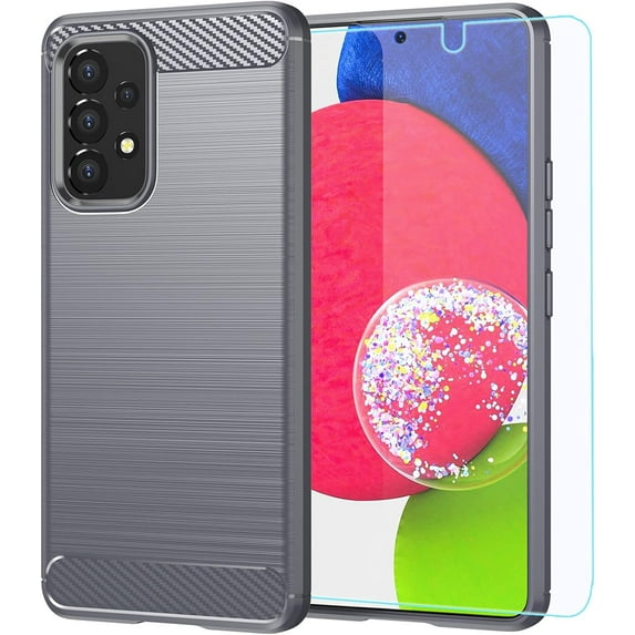 Samsung A53 5G case,Galaxy A53 5G case,with HD Screen Protector, Fashion Shock-Absorption Flexible TPU Bumper Soft Rubber Protective Case Cove for Samsung Galaxy A53 5G (Gray Brushed TPU)