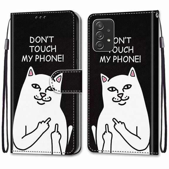 For Samsung A53 Case 5G , Mantto Magnetic PU Leather Phone Case With Hand Rope Strap Cute Pattern Painted Flip Card Wallet Slots Case,Kickstand Phone Skin For Samsung Galaxy A53 5G, White Cat