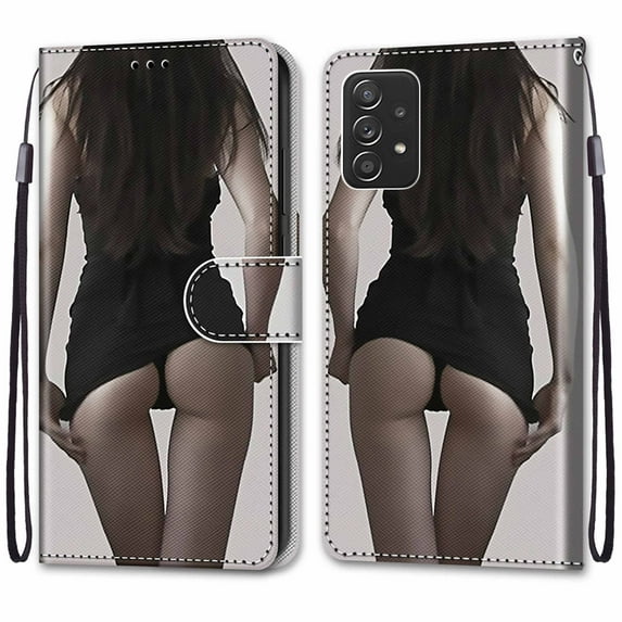 For Samsung A53 Case 5G , Mantto Magnetic PU Leather Phone Case With Hand Rope Strap Cute Pattern Painted Flip Card Wallet Slots Case,Kickstand Phone Skin For Samsung Galaxy A53 5G, Miniskirt