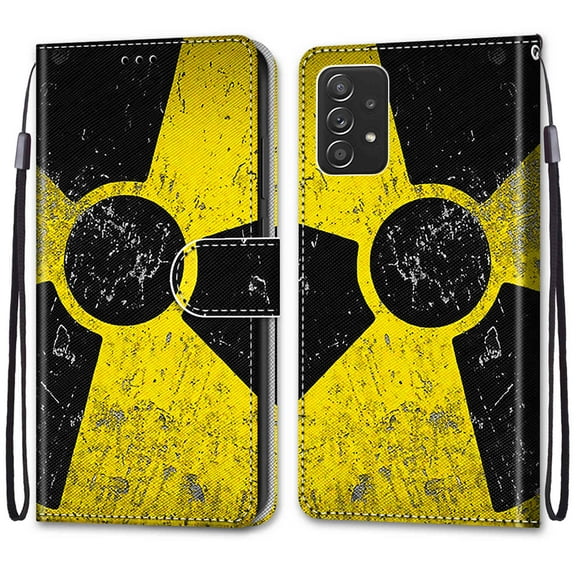 For Samsung A53 Case 5G , Mantto Magnetic PU Leather Phone Case With Hand Rope Strap Cute Pattern Painted Flip Card Wallet Slots Case,Kickstand Phone Skin For Samsung Galaxy A53 5G, Yellow&Black