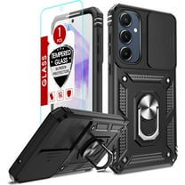 for Samsung A55 Case, Samsung Galaxy A55 5G Case with Slide Camera Cover   Tempered Glass Screen Protector, Military-Grade Cell Phone Case Cover with Metal Ring Stand for Galaxy A 55 5G, Black