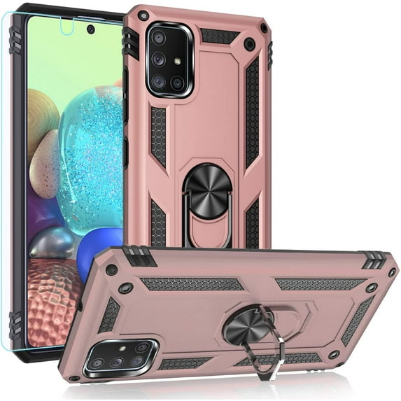 Samsung A71 5G Case,Galaxy A71 5G Case, Military Grade Heavy Duty Protection Phone Case Cover with HD Screen Protector Magnetic Ring Kickstand for Samsung Galaxy A71 5G (Rose Golden)