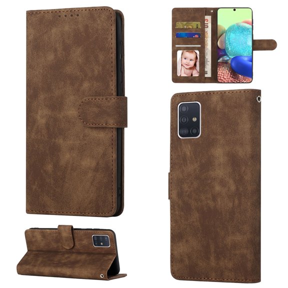 Samsung A71 Wallet Case 5G, Shockproof PU Leather Kickstand Wallet Card RFID Blocking Magnetic Folio Holder with Strap, Book Style Anti-Scratch Phone Case For Samsung Galaxy A71 5G,Brown