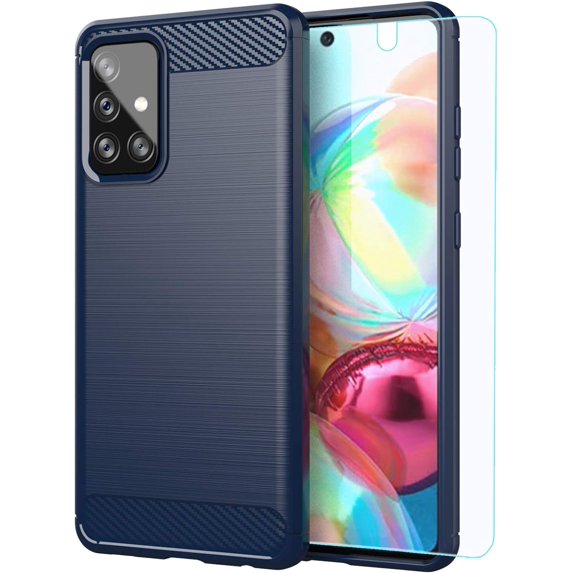 Samsung A72 5G case,Galaxy A72 5G case,with HD Screen Protector, Soft TPU Slim Fashion Non-Slip Protective Phone Case Cover for Samsung Galaxy A72 5G (Navy Brushed TPU)