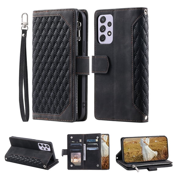 for Samsung A72 Wallet Cover, Magnetic Premium Crossbody Wallet Case, Adjustable Detachable Lanyard Neck Strap with Kickstand Card Holder Protective Cover For Samsung Galaxy A72 5G/4G,Black