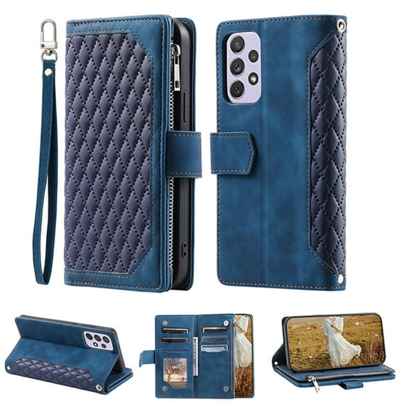 for Samsung A73 Wallet Cover 5G, Magnetic Premium Crossbody Wallet Case, Adjustable Detachable Lanyard Neck Strap with Kickstand Card Holder Protective Cover For Samsung Galaxy A73 5G, Blue