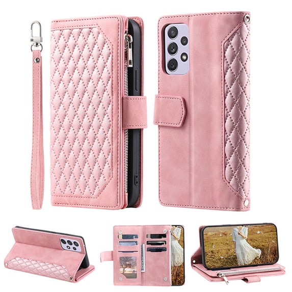for Samsung A73 Wallet Cover 5G, Magnetic Premium Crossbody Wallet Case, Adjustable Detachable Lanyard Neck Strap with Kickstand Card Holder Protective Cover For Samsung Galaxy A73 5G, Rosegold