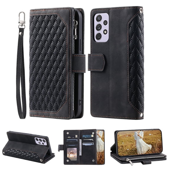 for Samsung A73 Wallet Cover 5G, Magnetic Premium Crossbody Wallet Case, Adjustable Detachable Lanyard Neck Strap with Kickstand Card Holder Protective Cover For Samsung Galaxy A73 5G, Black