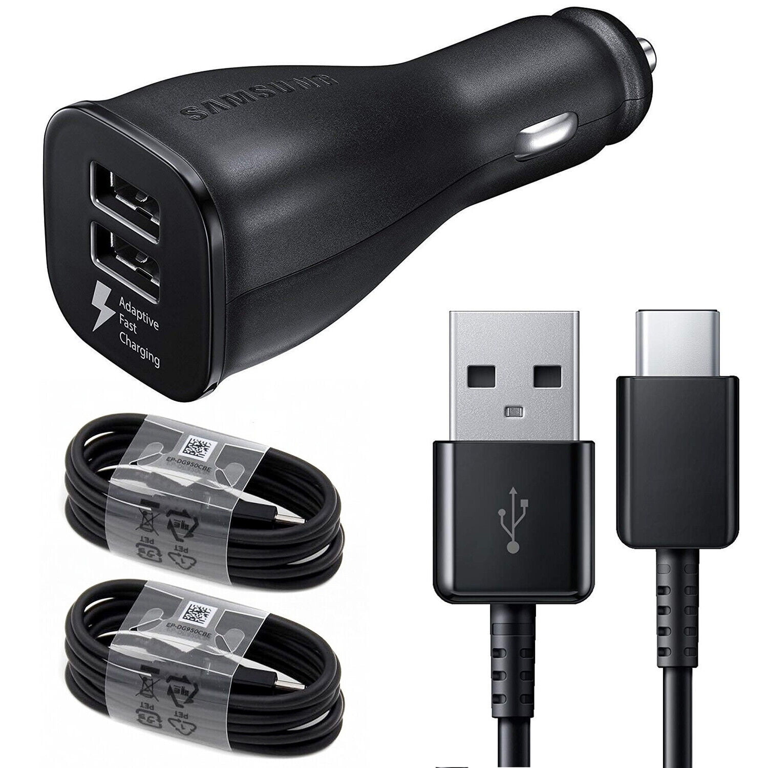 Samsung Adaptive Fast Charging Dual Port Car Charger 2x Cables for ...