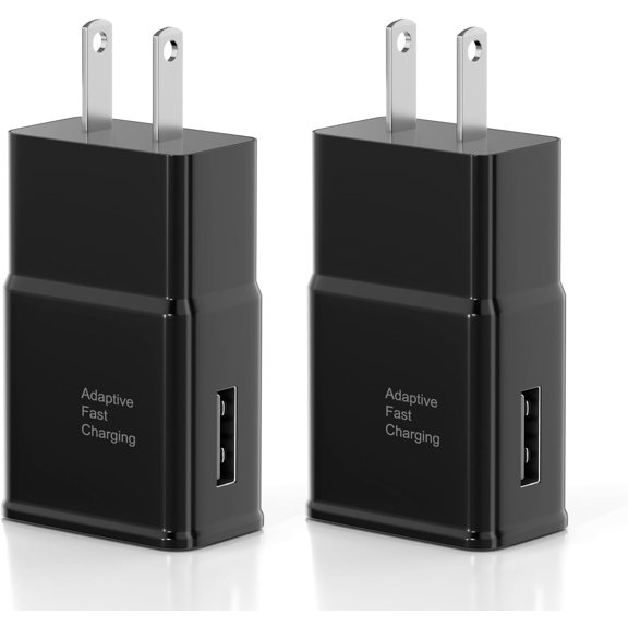 TYPPKMM 2-Pack Adaptive Fast Charging Wall Adapter, Quick Charge USB Wall Plug for Samsung Galaxy S/Note Series Android Phones (black)