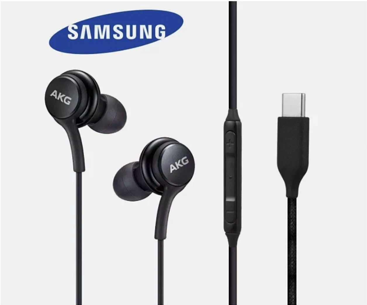 Samsung Akg Stereo Earbuds Usb-C Braided Cable Earphones Headphones New Black