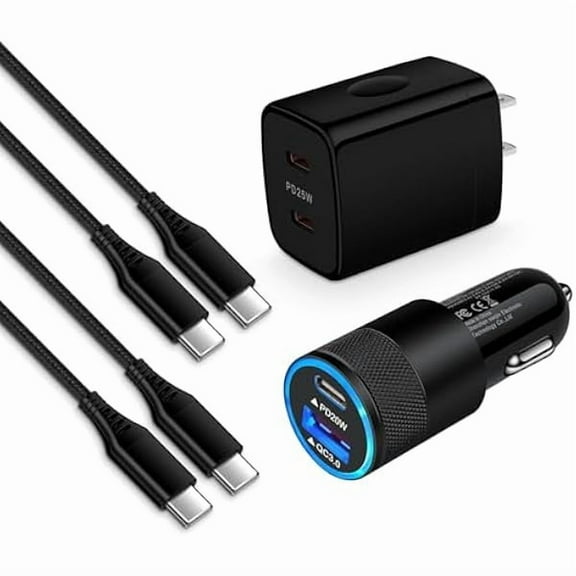 Samsung Charger Block 2 Port Super Fast Charging Android Car Cable for Samsung Galaxy A16 A15 5G A35 A55 A25 S24 FE Ultra A14 A54 S23, 25W Wall Charger,38W USB C Cigarette Adapter,3+6FT Type C Cable