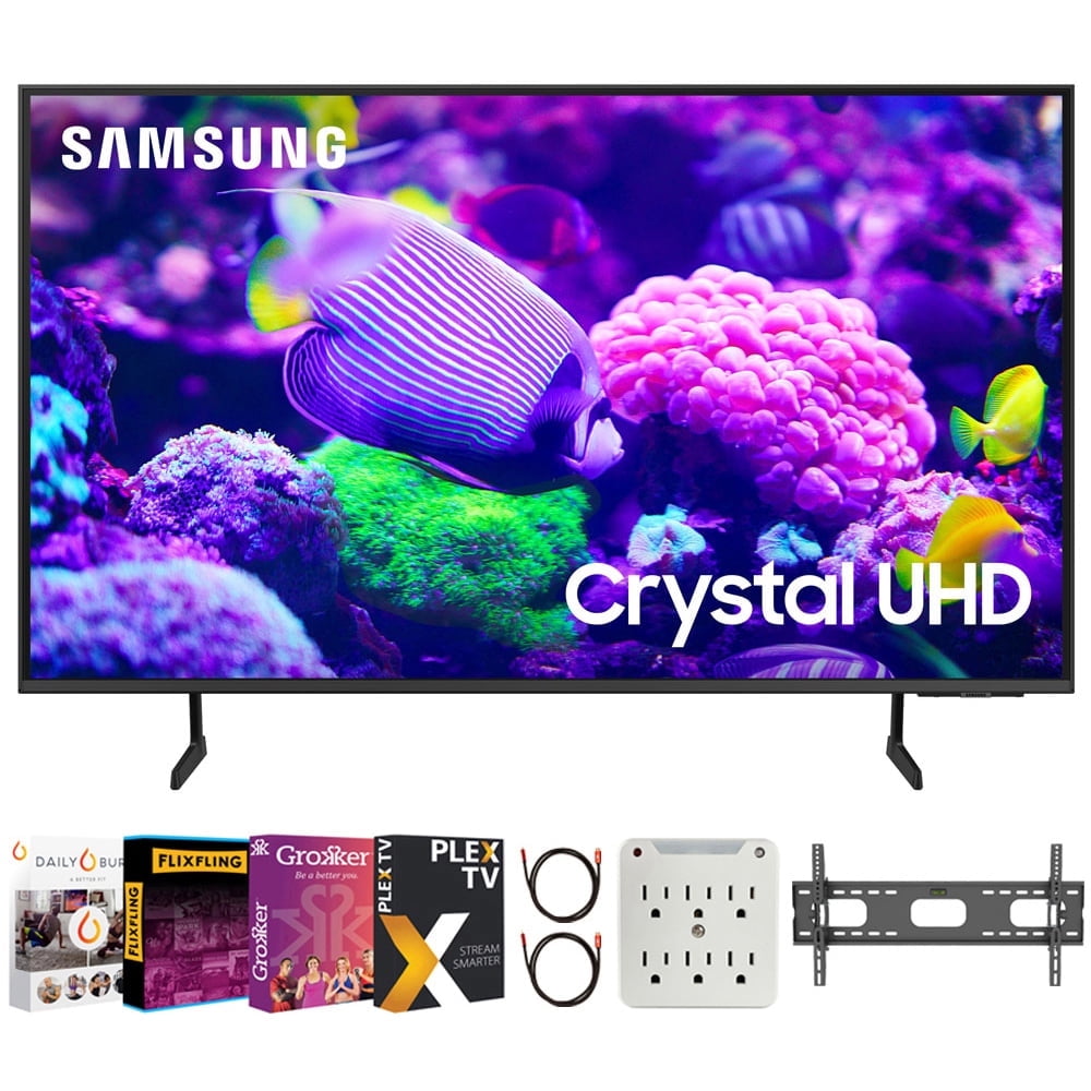 Samsung DU7200 55 Inch Crystal 4K UHD Smart TV Bundle with Premiere Movies Streaming + 37-100 Inch TV Wall Mount + 6-Outlet Surge Adapter + 2X 6FT 4K HDMI 2.0 Cable (2024 Model)