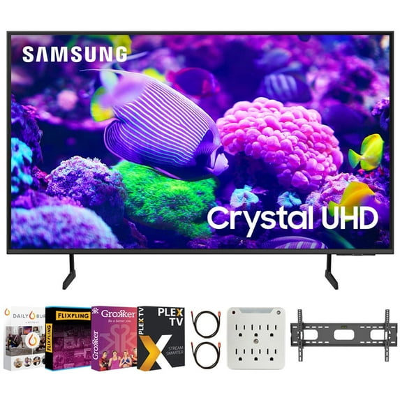 Samsung DU7200 55 Inch Crystal 4K UHD Smart TV Bundle with Premiere Movies Streaming + 37-100 Inch TV Wall Mount + 6-Outlet Surge Adapter + 2X 6FT 4K HDMI 2.0 Cable (2024 Model)