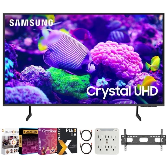Samsung DU7200 75 Inch Crystal 4K UHD Smart TV Bundle with Premiere Movies Streaming + 37-100 Inch TV Wall Mount + 6-Outlet Surge Adapter + 2X 6FT 4K HDMI 2.0 Cable (2024 Model)