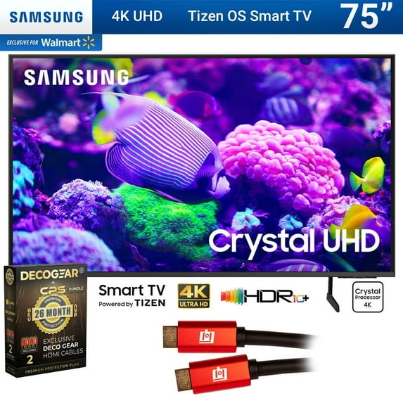 Samsung DU7200 75 Inch Crystal 4K UHD Smart TV Bundle with 2 YR CPS Enhanced Protection Pack (2024 Model)