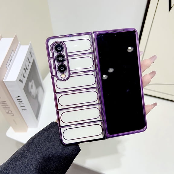 for Samsung Fold 4 Case Transparent Electroplated [Anti-Fingerprint] Silky Touch Hard PC Back, Non-Slip Soft TPU Edge, Plating Bumper Shockproof for Galaxy Z Fold 4 Case, Purple