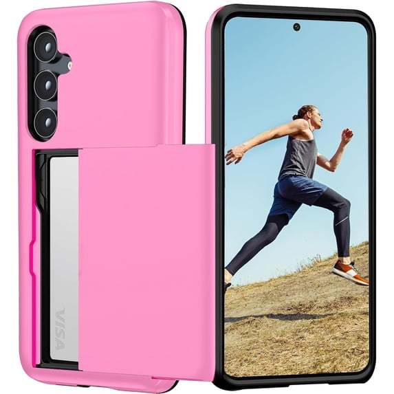 for Samsung Galaxy 23 FE Wallet Case with Card Holder, Dual Layer Heavy Duty Protective Shockproof Hidden Card Slot Slim Wallet Men Women Case for Samsung 23 FE 5G 6.4 inch (Rose Pink)