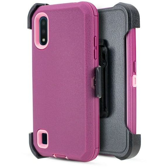 for Samsung Galaxy A01 A015 Heavy Duty Case Phone Case Layer Full-Body Rugged Clear Back Case Drop Resistant Shockproof Case with Built In Screen Protector (Purple Rose)