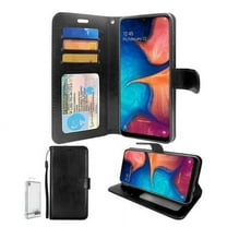 Samsung Galaxy A01 Case, Included [Tempered Glass Screen Protector], Starshop Premium Leather Wallet Pocket Credit Card Slots-Black