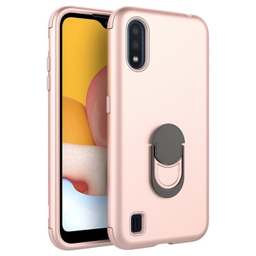 Samsung Galaxy A01 Case, KAESAR 3-Layer Slim Shockproof Hard Cover With Metal Ring Stand Skin Fashion Cute Cover Armor Case for Samsung Galaxy A01 (Rose Gold)